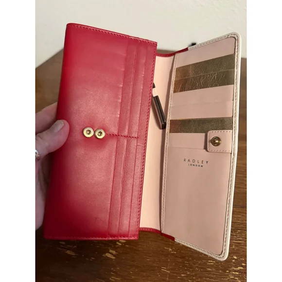 Radley London Red Leather Wallet Penguin Dog Appliqué Slim Bifold Zip Coin Purse - Picture 3 of 8